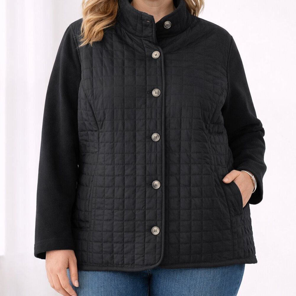 Karen Scott Sport Black Button Up Quilt Puffy XLarge Coat
